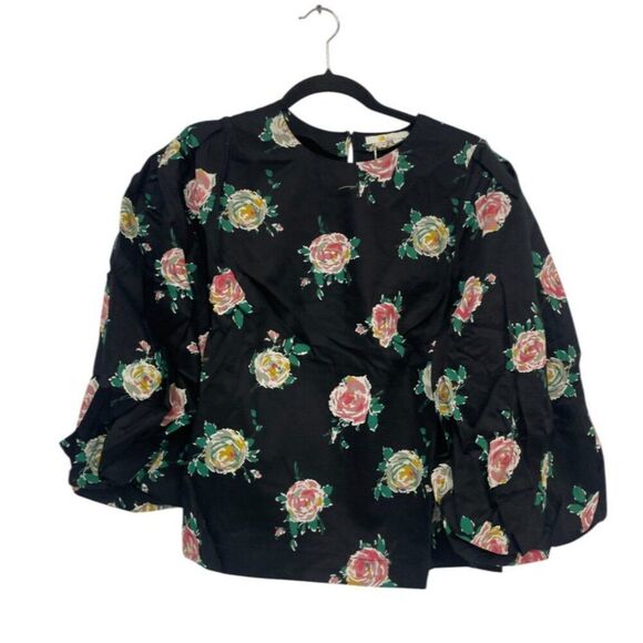 Boden Womens Top Blouse Shirt UK 14 US 10 Black Floral 3/4 Sleeve T1101 NWT - Picture 2 of 11